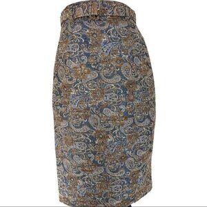 Amelia Womens Metallic Blue Bronze Paisley Tapestry‎ Pencil Skirt Brocade Size 4